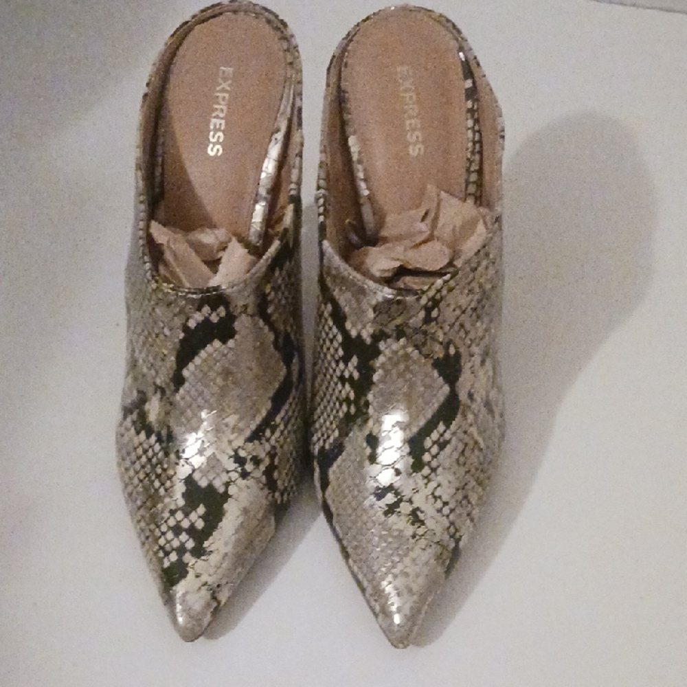 Express Black and Cream Mules with Textured Design